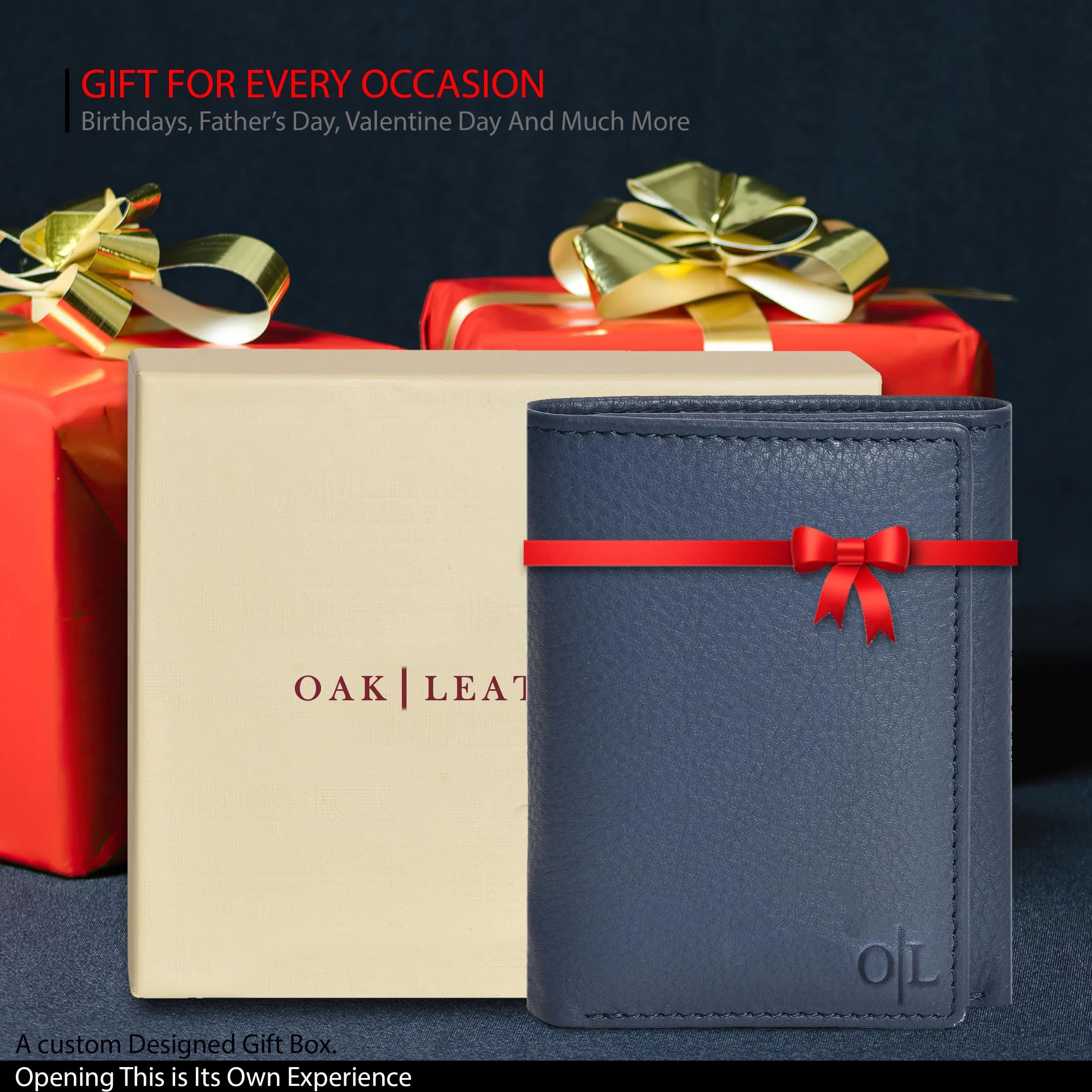 Oak Leathers Trifold Wallet for Men Blue RFID Blocking Slim with ID Window, Gift Box 12.7cm x 13.2cm (5" x 5.2") - view 6
