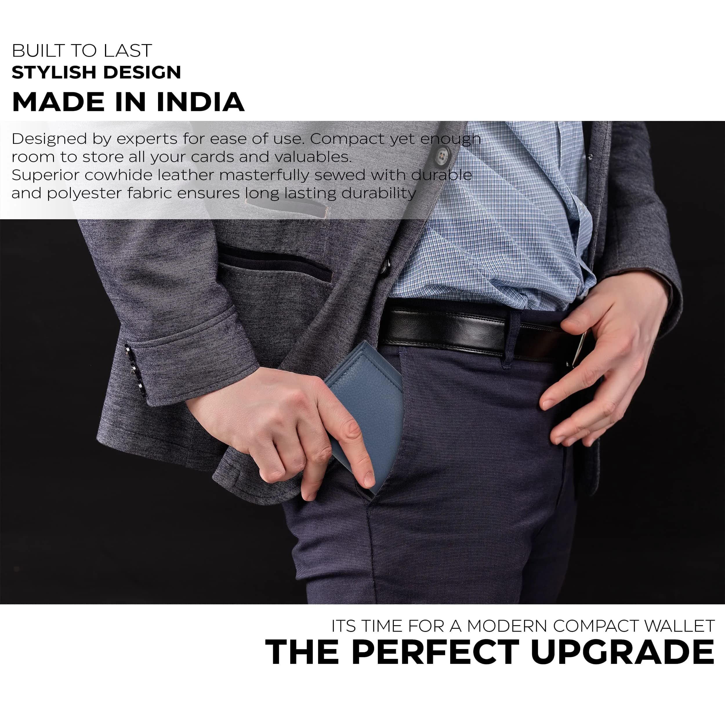 Oak Leathers Trifold Wallet for Men Blue RFID Blocking Slim with ID Window, Gift Box 12.7cm x 13.2cm (5" x 5.2") - view 7