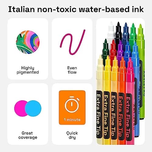 ARTISTRO 15 Acrylic Extra-Fine Glass Marker Pens (15 Count) | Vibrant Colors for Parties & Crafts thumbnail 6