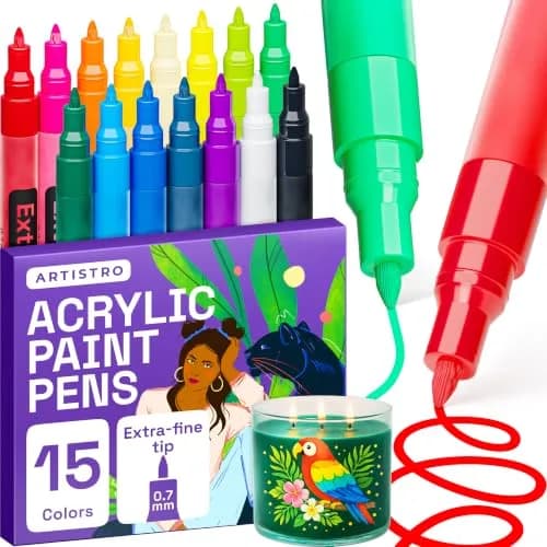 ARTISTRO 15 Acrylic Extra-Fine Glass Marker Pens (15 Count) | Vibrant Colors for Parties & Crafts thumbnail 1