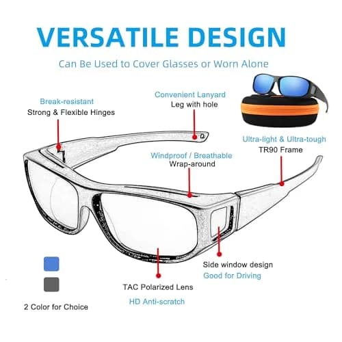 JIANGTUN Oversized Cover Prescription Sunglasses | Warp Around Polarized Fitover UV Protection thumbnail 5