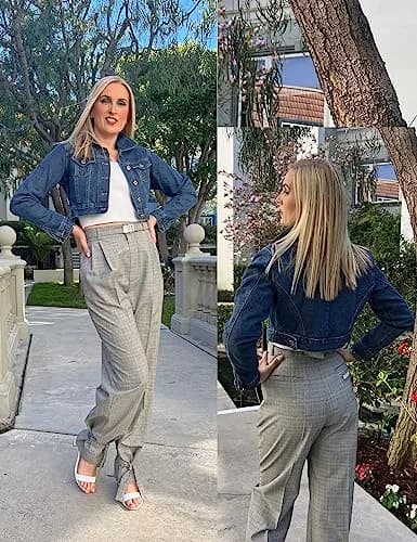 Grabsa Women’s Button Down Long Sleeve Cropped Denim Jean Jacket with Pockets | Classic Casual Style in Cotton (70-120c) thumbnail 4