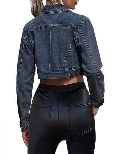 Grabsa Women’s Button Down Long Sleeve Cropped Denim Jean Jacket with Pockets | Classic Casual Style in Cotton (70-120c) thumbnail 3