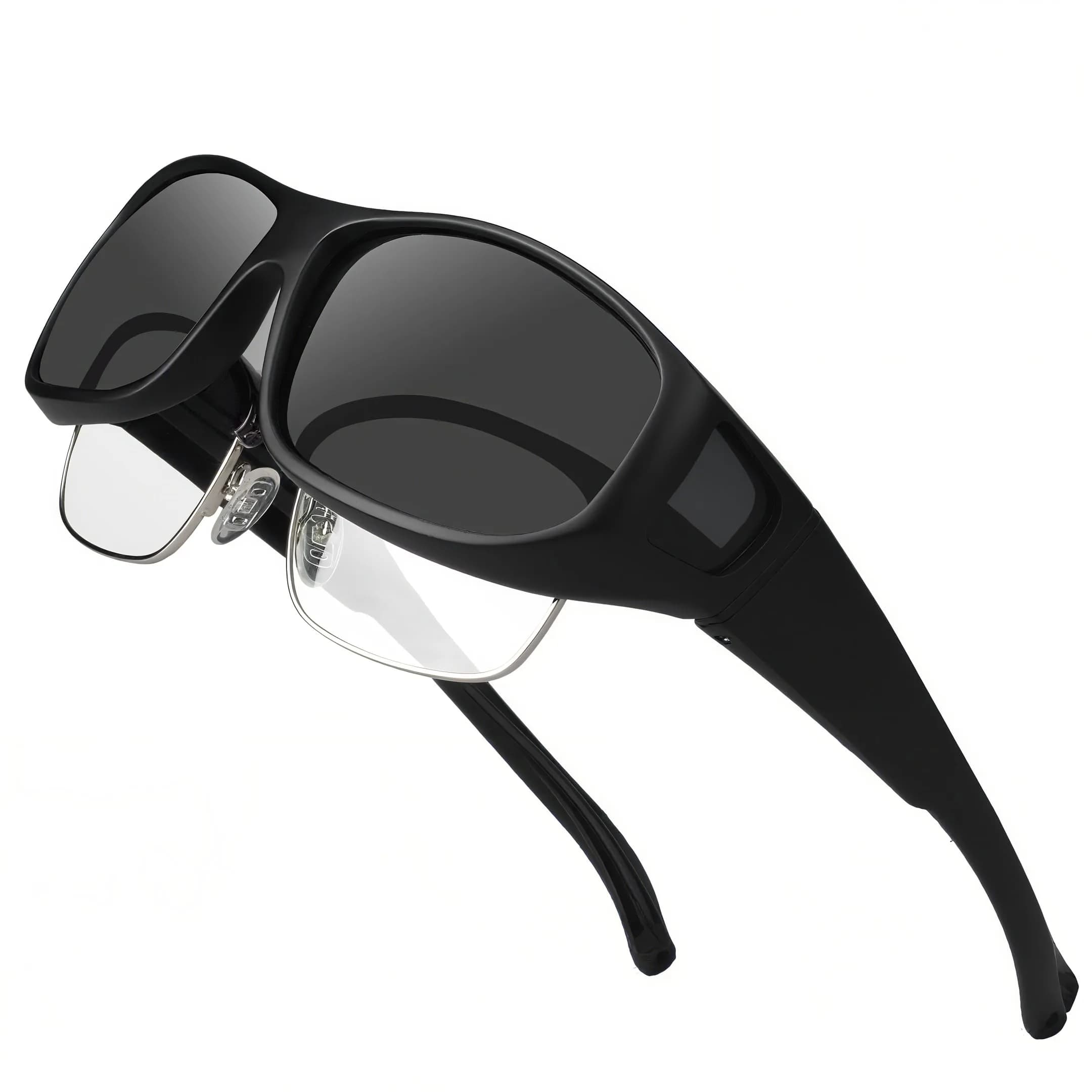 JIANGTUN Fit Over the Glass Sunglasses Size M Black Frame Grey Lens | Polarized UV400 Protection — Size M Black Frame Grey Lens