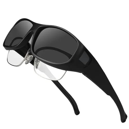 JIANGTUN Fit Over the Glass Sunglasses Size M Black Frame Grey Lens | Polarized UV400 Protection thumbnail 1