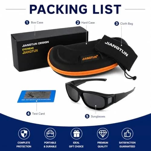 JIANGTUN Fit Over the Glass Sunglasses Size M Black Frame Grey Lens | Polarized UV400 Protection thumbnail 6