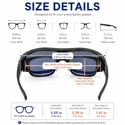 JIANGTUN Fit Over the Glass Sunglasses Size M Black Frame Grey Lens | Polarized UV400 Protection thumbnail 2