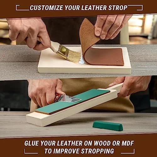BeaverCraft Leather Strop for Knife Sharpening LS2P1 - 20cm (7.87 IN) with Honing Compound thumbnail 6