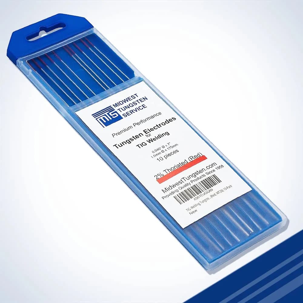 Midwest Tungsten Service Gold 3/32" (2.38mm) TIG Tungsten Electrodes - 1.5% Lanthanated, 10-Pack | Reliable Arc-Striking for AC/DC Welding — Red - 2% Thoriated / 0.040"