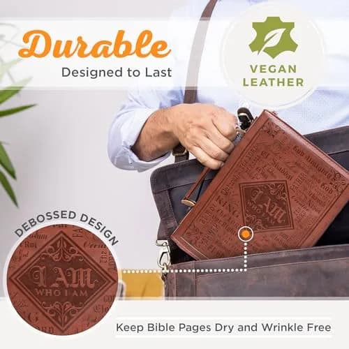 Christian Art Gifts Brown Faux Leather Bible Cover for Men & Women | Exodus 34:6 Scripture Case thumbnail 4