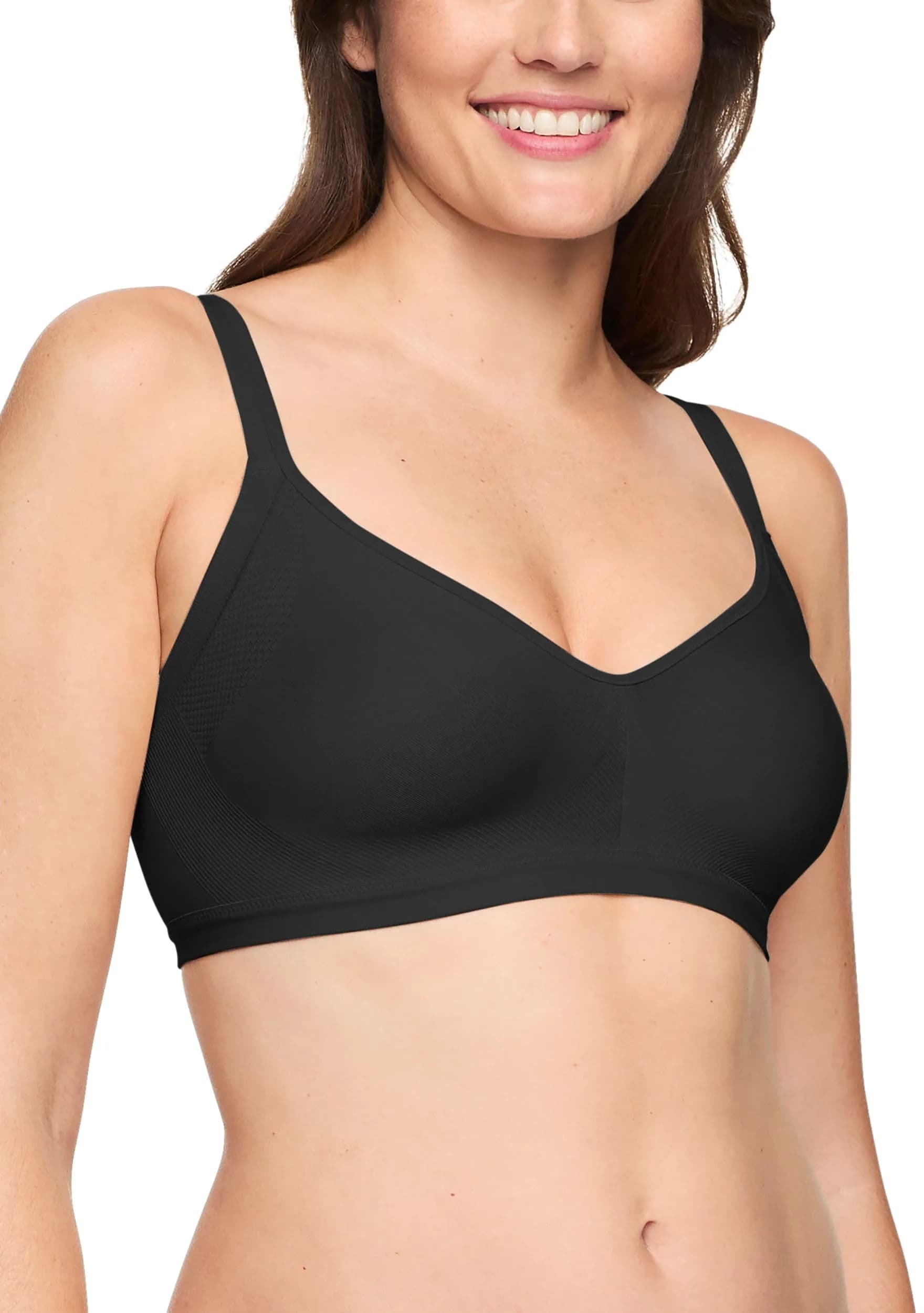 Warner's Blissful Benefits Underarm-smoothing Wireless Lightly Lined Comfort Bra, Black, Large US | Seamless stretch fit for daily comfort