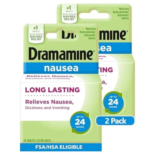 Dramamine Nausea Relief Tablets, Long-Lasting, 20 Tablets (2 x 10 Ct) | Fast Relief for Motion Sickness & Nausea thumbnail 1