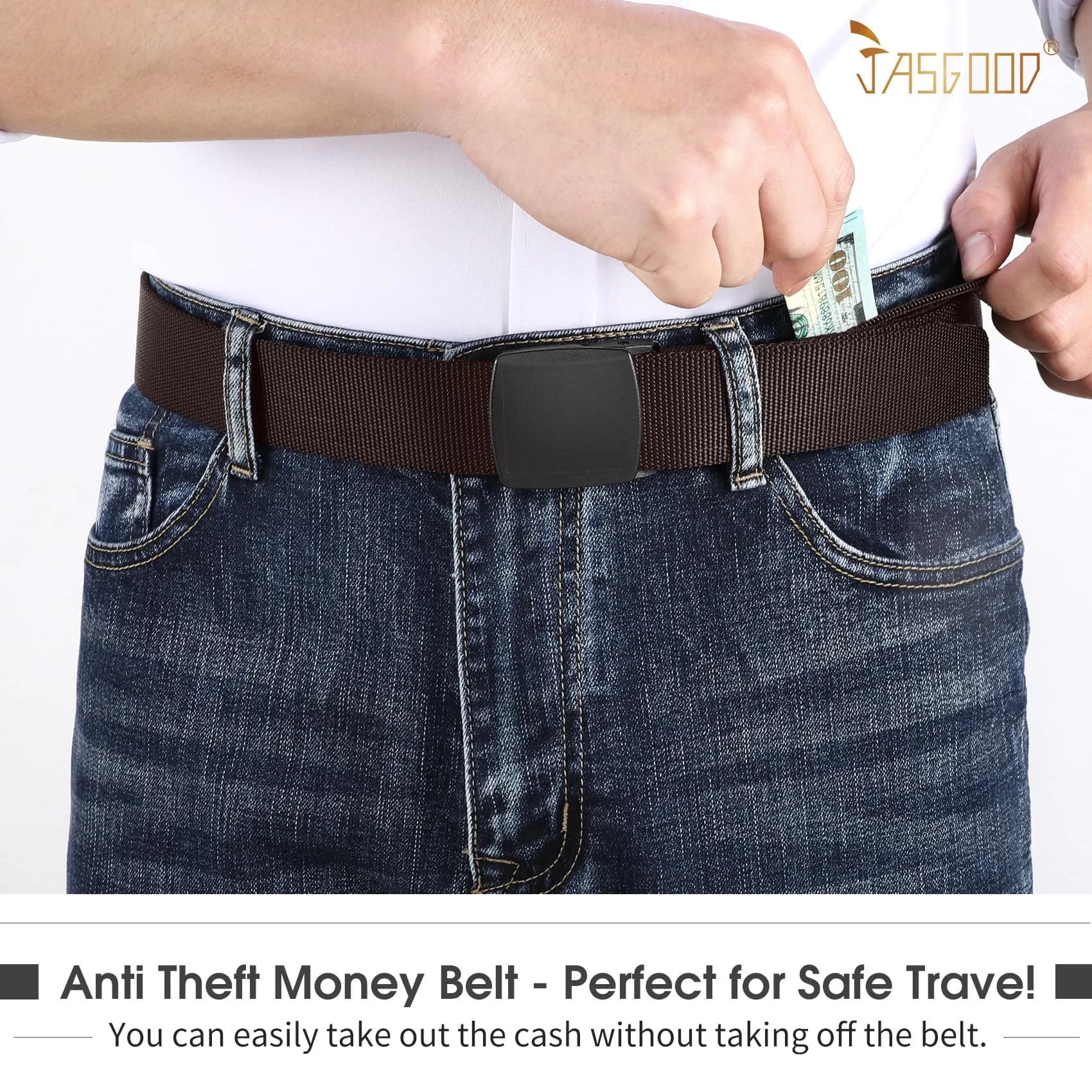 JASGOOD Travel Security Money Belt with Hidden Pocket - Unisex Nylon Belt, 1.5" Wide | Airport Safe for International Travel - view 2