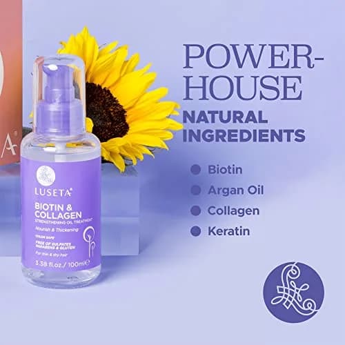 L LUSETA Biotin & Collagen Hair Oil Serum for Thin Hair, 3.38 fl oz | Nourishes & Thickens thumbnail 3