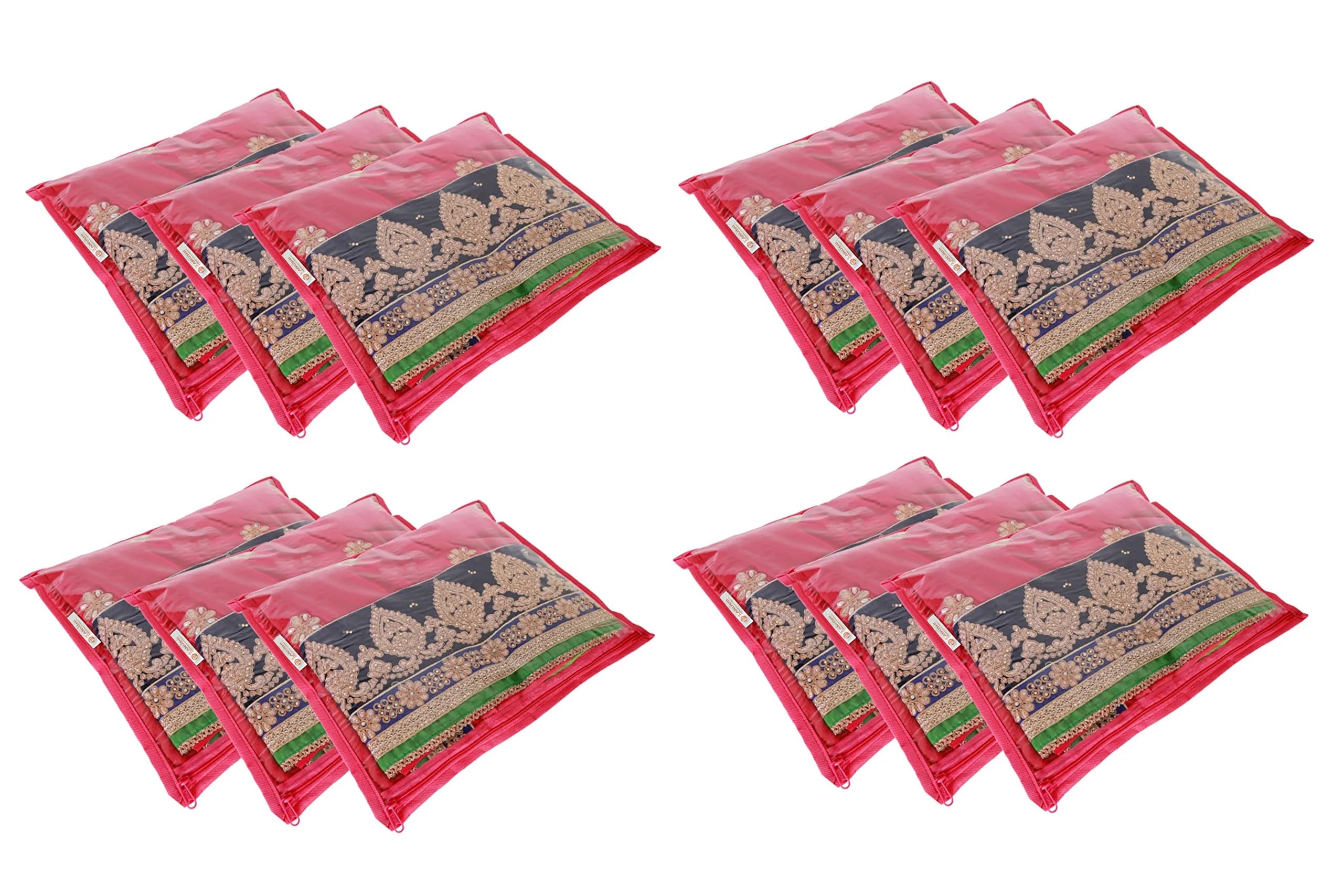 KANUSHI Set of 12 Transparent Non Woven Saree Covers | 40.6 x 35.6 cm (16 x 14 inches) - main product image