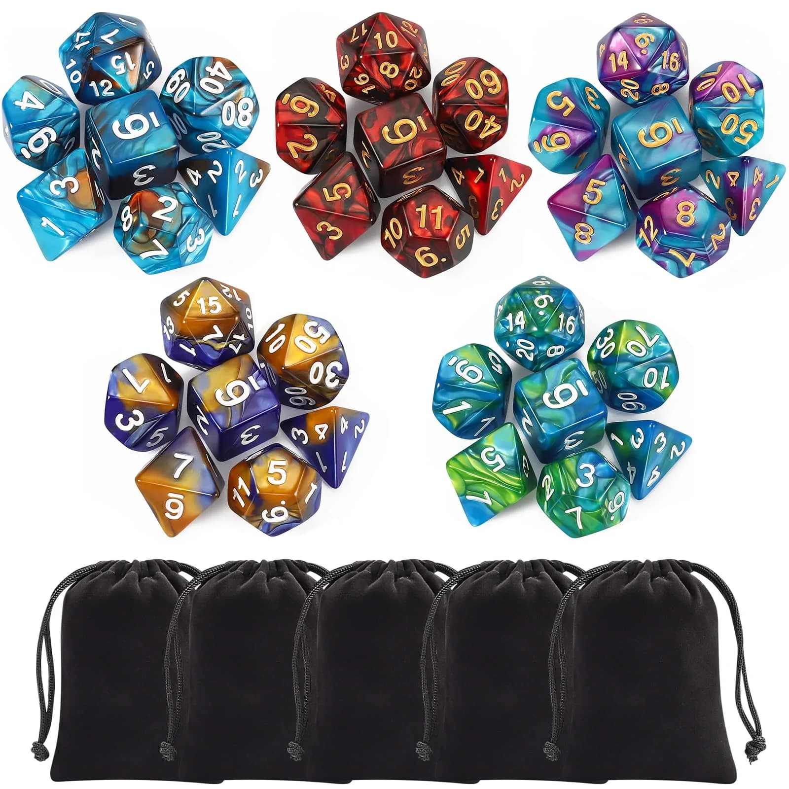 CiaraQ Polyhedral Dice Set – Two-Tone Colors – DND Role Playing Dice | Durable Acrylic, 7-Piece, 16mm — Double-color