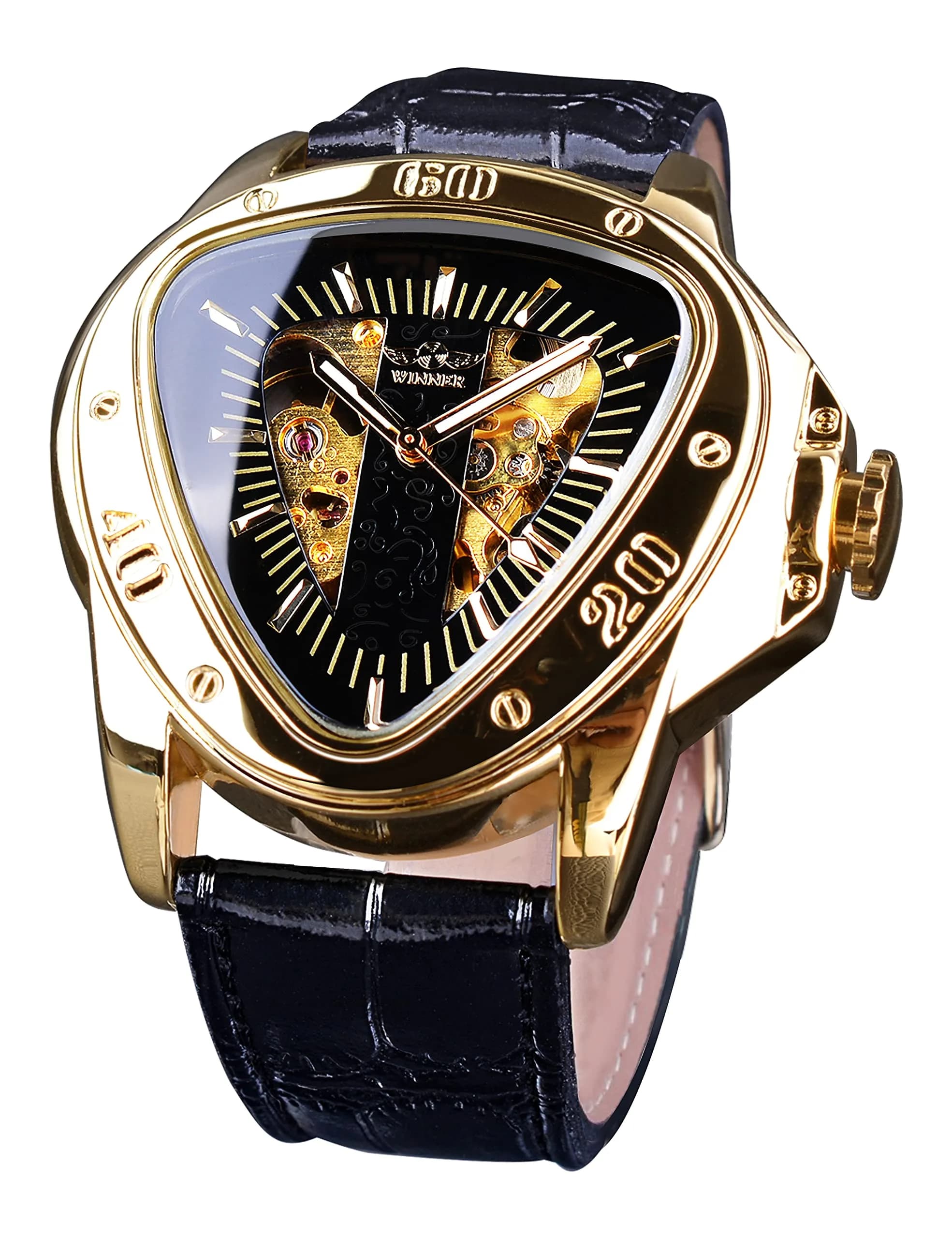 FORSINING Automatic Mechanical Watch for Men | Triangle Dial, Gold Skeleton, PU Leather Strap, 45mm Case - main product image