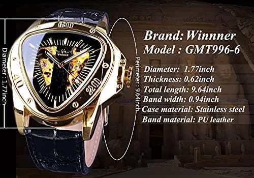 FORSINING Automatic Mechanical Watch for Men | Triangle Dial, Gold Skeleton, PU Leather Strap, 45mm Case thumbnail 5