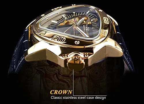 FORSINING Automatic Mechanical Watch for Men | Triangle Dial, Gold Skeleton, PU Leather Strap, 45mm Case thumbnail 6
