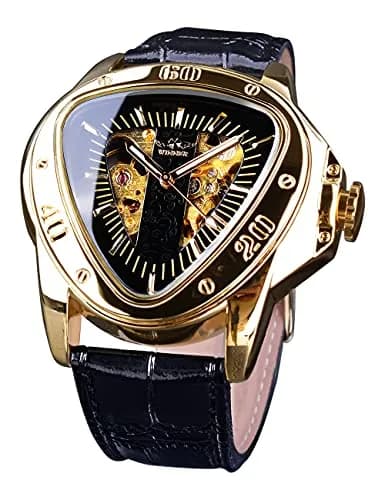 FORSINING Automatic Mechanical Watch for Men | Triangle Dial, Gold Skeleton, PU Leather Strap, 45mm Case thumbnail 1