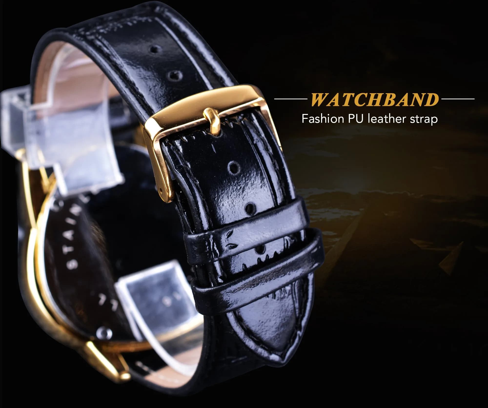FORSINING Automatic Mechanical Watch for Men | Triangle Dial, Gold Skeleton, PU Leather Strap, 45mm Case - view 8