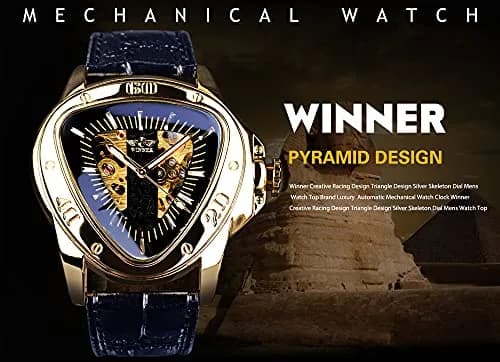 FORSINING Automatic Mechanical Watch for Men | Triangle Dial, Gold Skeleton, PU Leather Strap, 45mm Case thumbnail 2