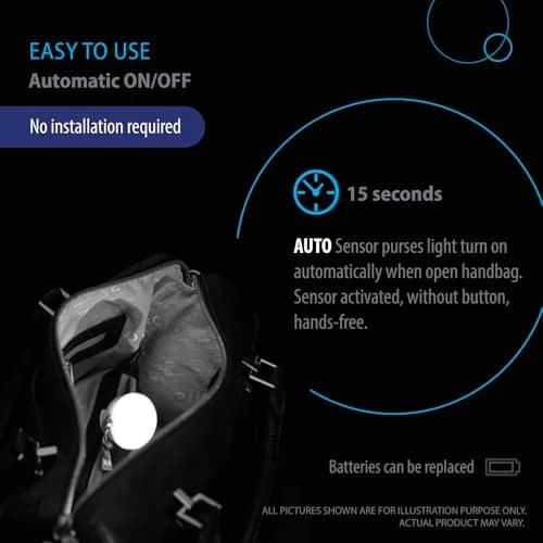 Deke Home Round Motion Sensor LED Handbag Light 2.6cm (1 inch) | Automatic On/Off for Bags thumbnail 8