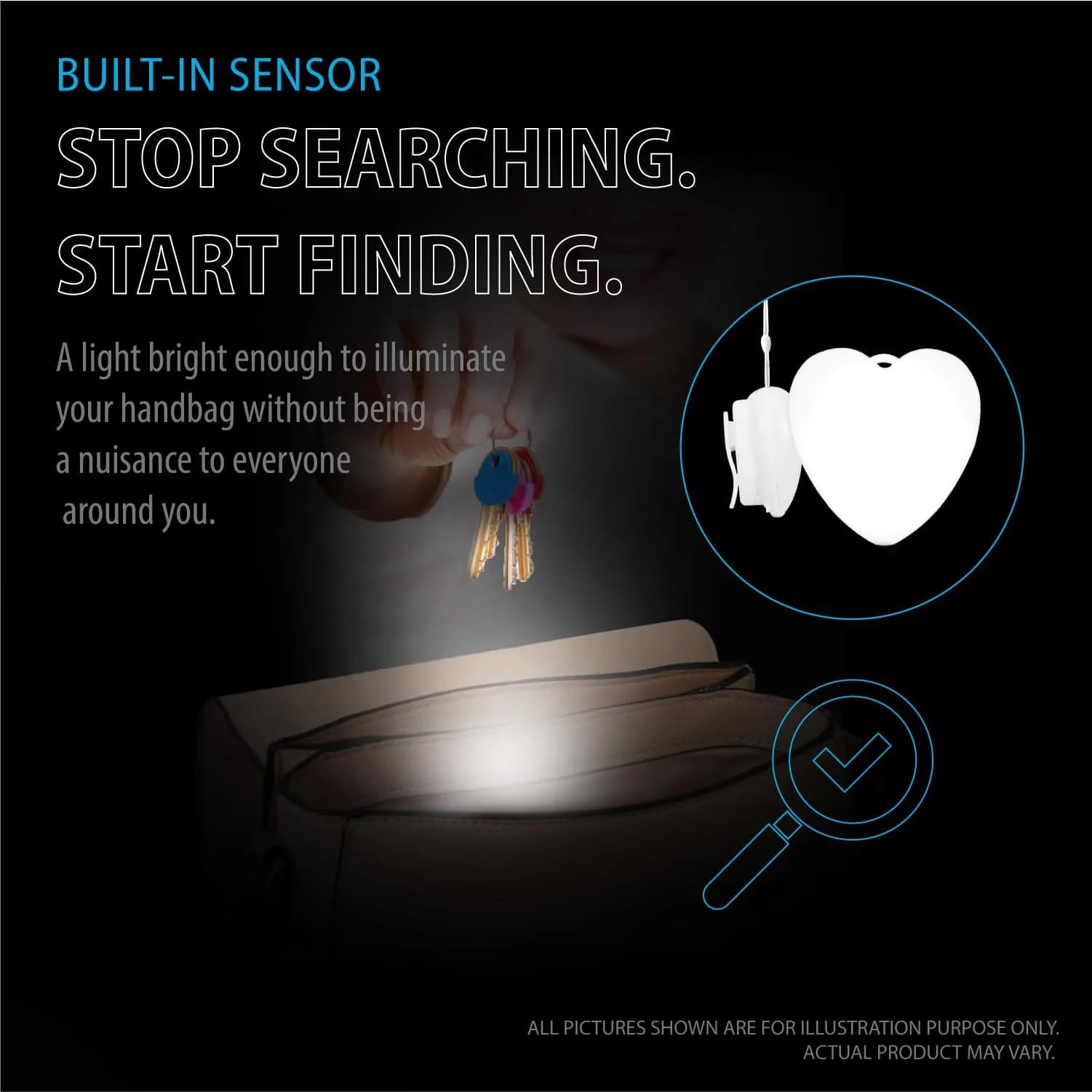 Deke Home Heart Shaped Purse Light | Motion Sensor LED Handbag Lamp with Auto On/Off - view 7