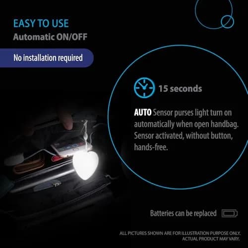 Deke Home Heart Shaped Purse Light | Motion Sensor LED Handbag Lamp with Auto On/Off thumbnail 8