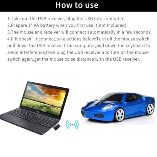 Jinfili Wireless Car Mouse 2.4GHz Optical USB Receiver 10m Range | Blue thumbnail 4