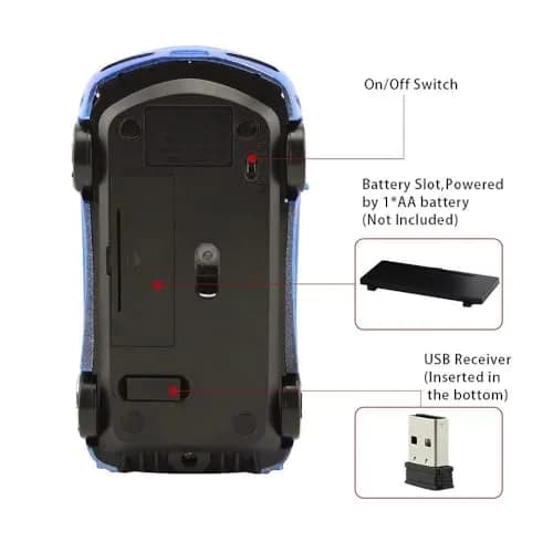 Jinfili Wireless Car Mouse 2.4GHz Optical USB Receiver 10m Range | Blue thumbnail 5