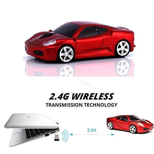 Jinfili Car Shaped Wireless Mouse, 1600 DPI Optical, 2.4GHz USB Receiver | Ergonomic Gaming Mouse for PC & Mac thumbnail 1