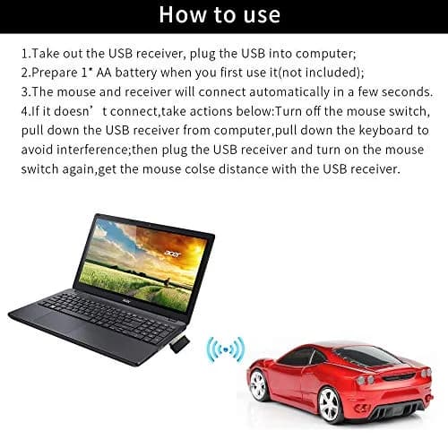 Jinfili Car Shaped Wireless Mouse, 1600 DPI Optical, 2.4GHz USB Receiver | Ergonomic Gaming Mouse for PC & Mac thumbnail 2