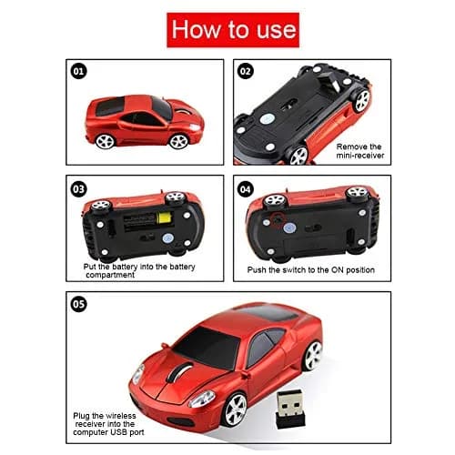 Jinfili Car Shaped Wireless Mouse, 1600 DPI Optical, 2.4GHz USB Receiver | Ergonomic Gaming Mouse for PC & Mac thumbnail 4
