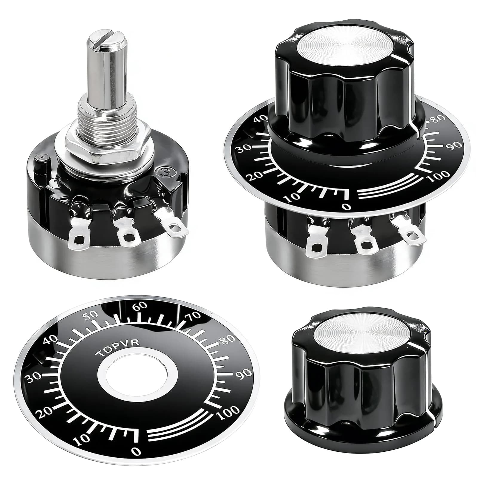 Taiss RV24YN20S Potentiometer 100 ohm Single Turn Carbon Film Rotary Taper Potentiometer with Knobs and Dials | Speed Regulation for Inverters and Motors - main product image