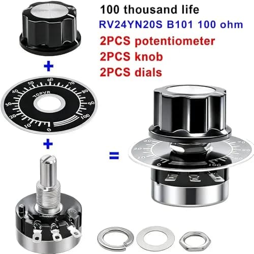 Taiss RV24YN20S Potentiometer 100 ohm Single Turn Carbon Film Rotary Taper Potentiometer with Knobs and Dials | Speed Regulation for Inverters and Motors thumbnail 2