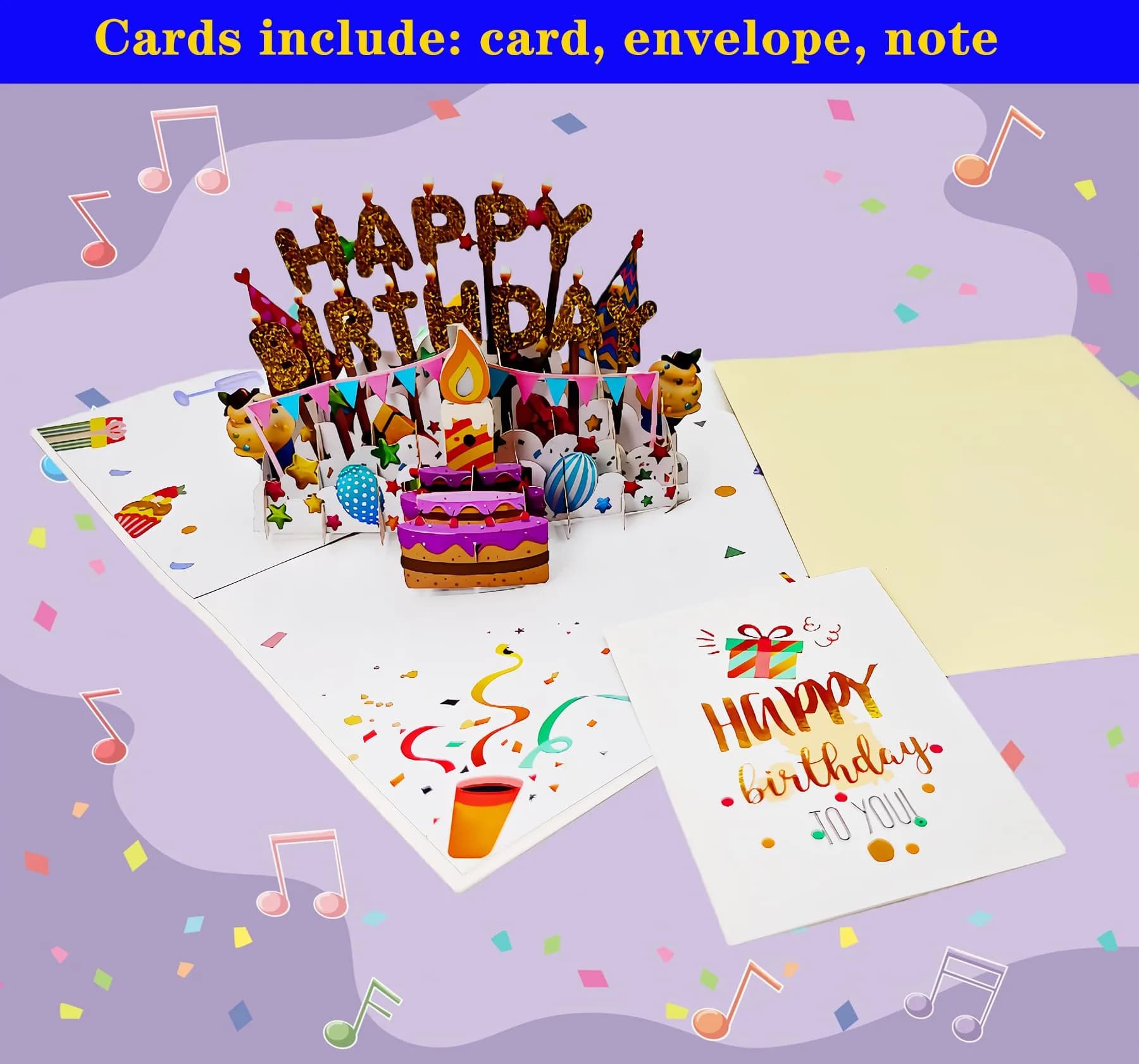 Akeydeco 3D Pop Up Birthday Cake Card with Light & Music | 1 Pack - view 7
