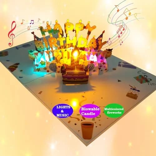 Akeydeco 3D Pop Up Birthday Cake Card with Light & Music | 1 Pack thumbnail 1