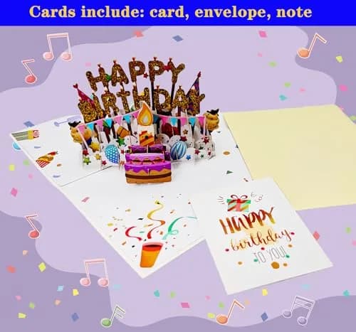 Akeydeco 3D Pop Up Birthday Cake Card with Light & Music | 1 Pack thumbnail 7
