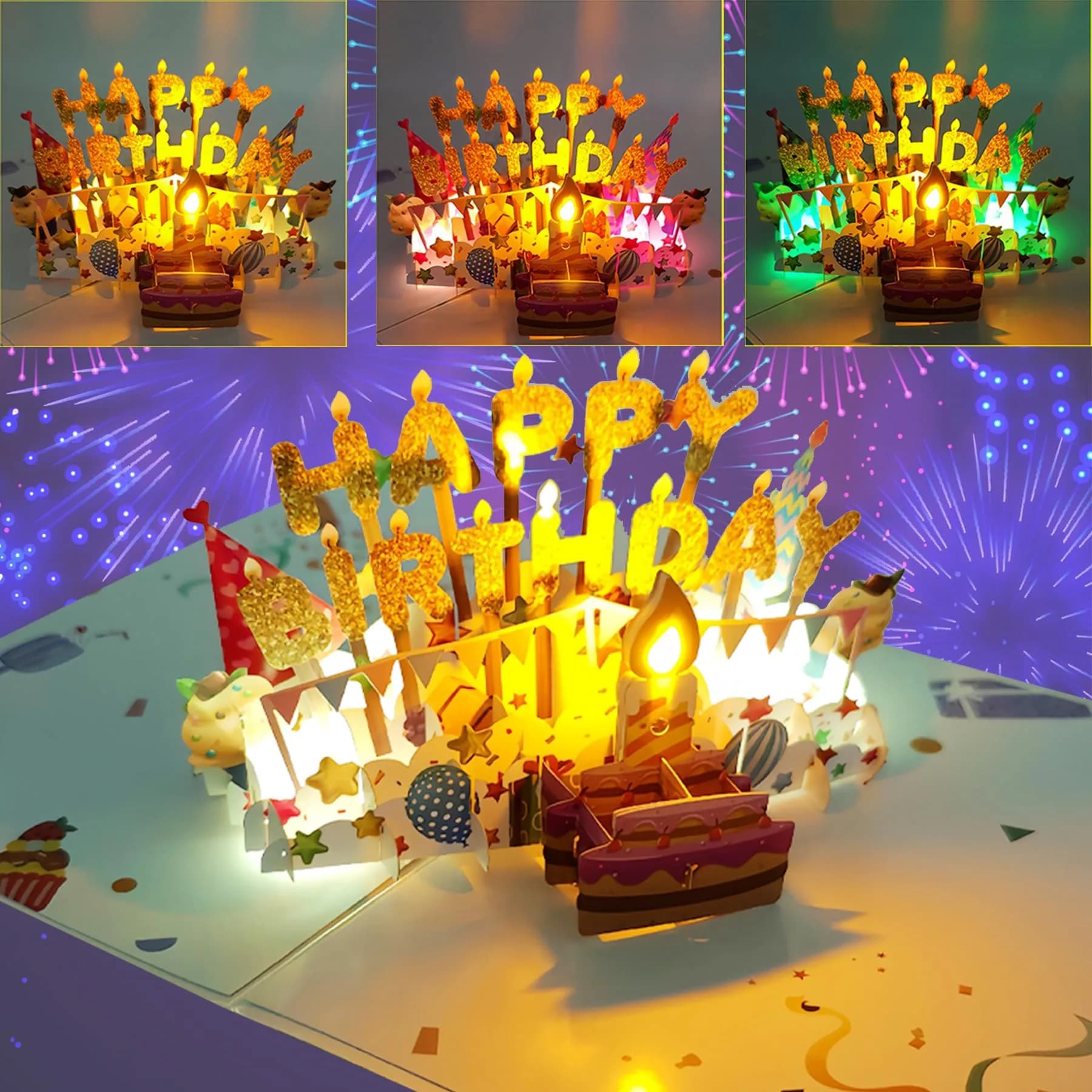Akeydeco 3D Pop Up Birthday Cake Card with Light & Music | 1 Pack - view 2