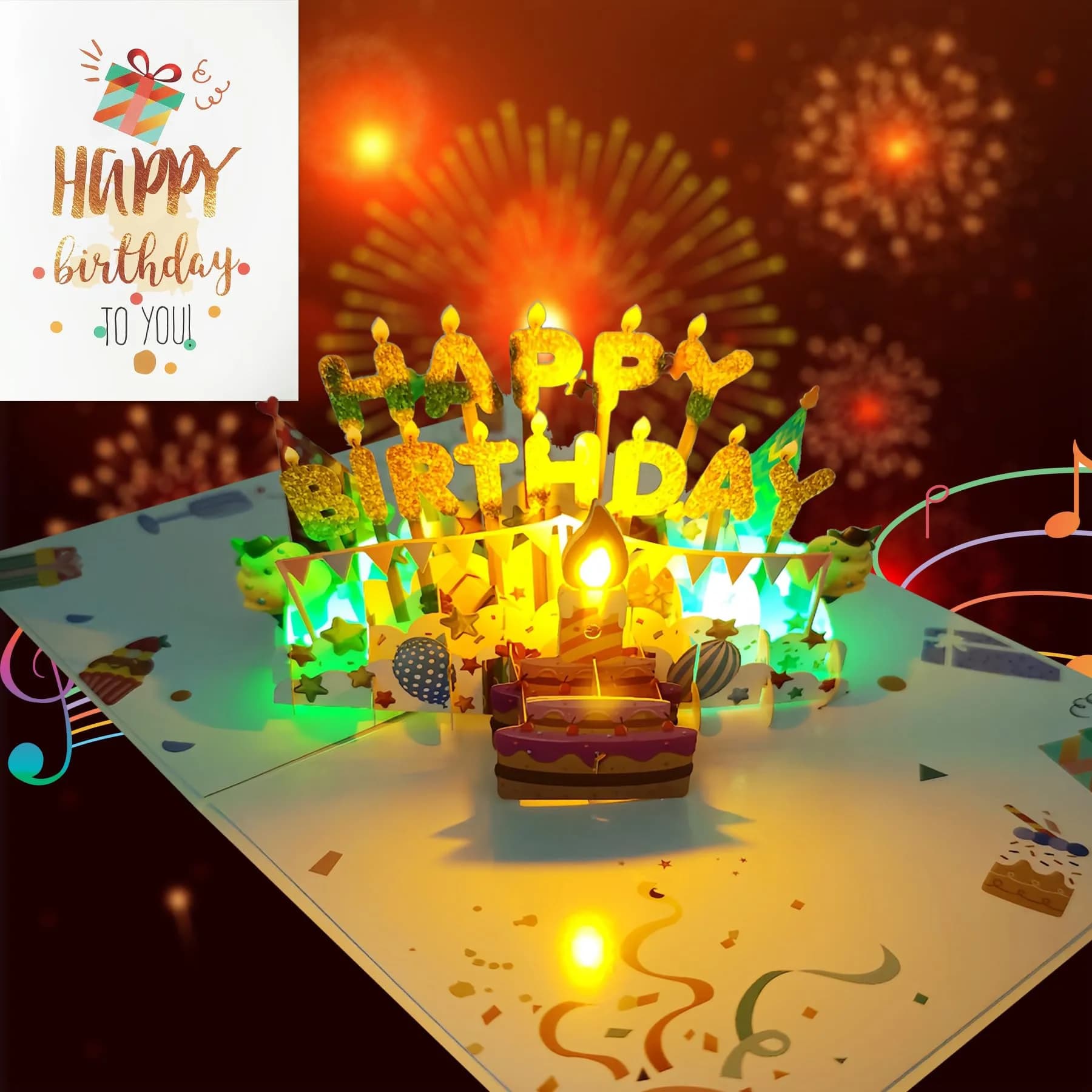 Akeydeco 3D Pop Up Birthday Cake Card with Light & Music | 1 Pack - view 4