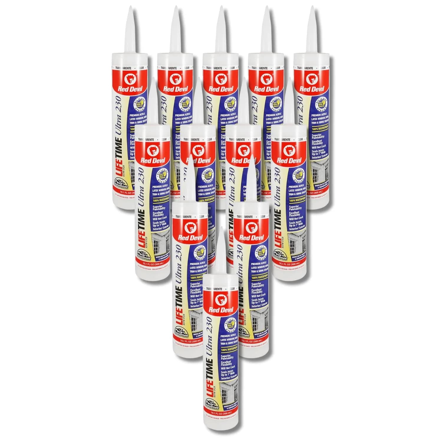 Red Devil Lifetime Ultra Premium Elastomeric Acrylic Latex Sealant Clear 10.1 oz (299 ml) Pack of 12 | Fire Barrier Caulk for Through-Penetration — Pack of 12