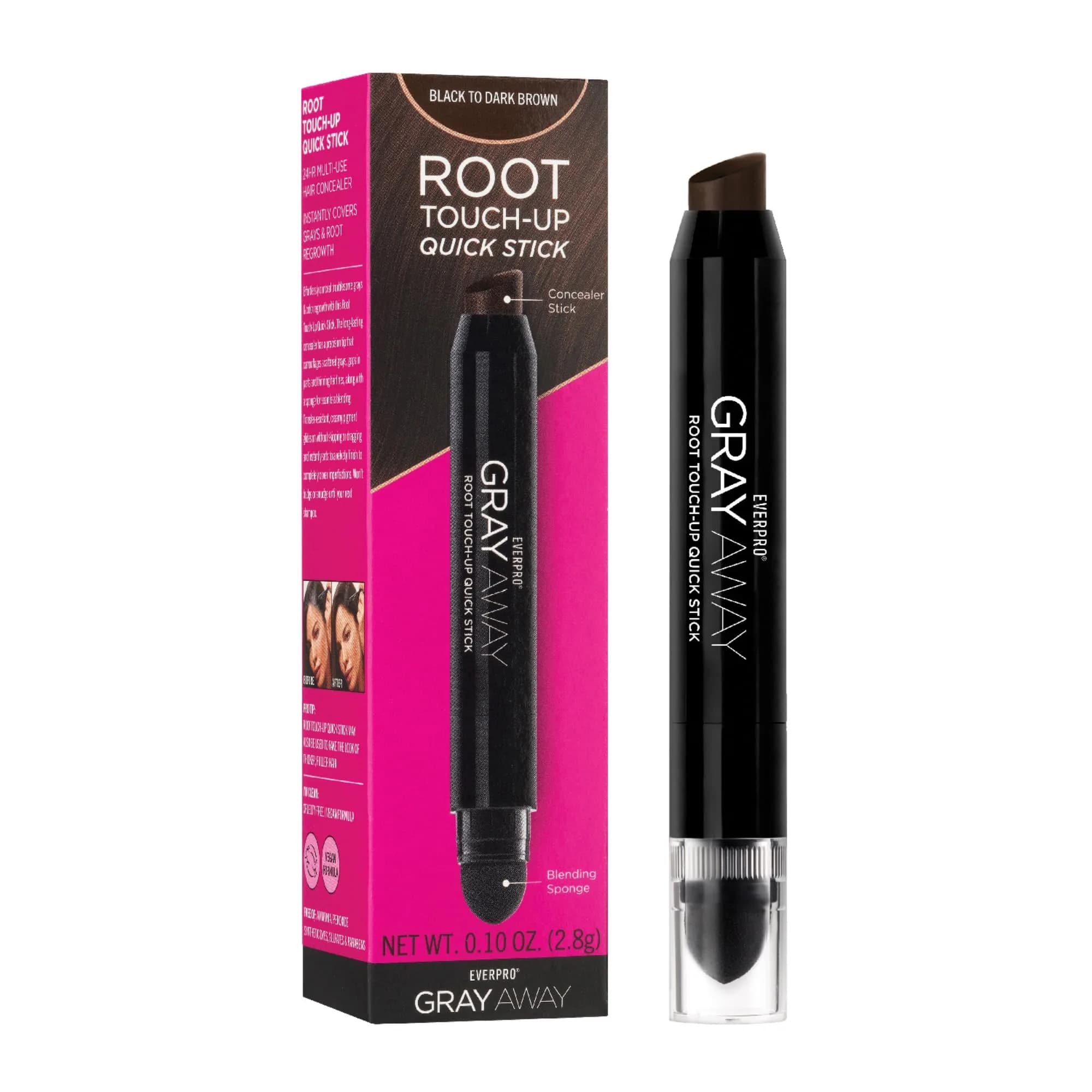 Everpro Gray Away Root Touch-Up Quick Stick, Black/Dark Brown, 0.1 oz | Precise, quick root coverage for all hair types — Black/Dark Brown