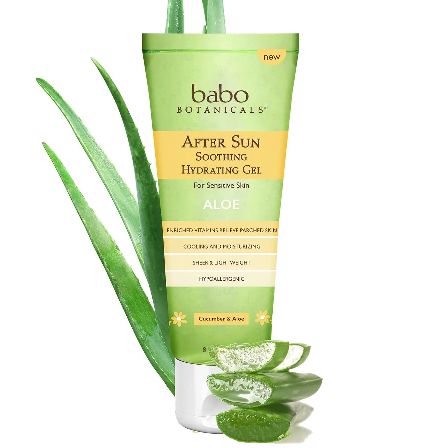 Babo Botanicals After Sun Soothing Hydrating Aloe Vera Gel, Vegan, For Babies, Kids or Sensitive Skin - 8 oz.
