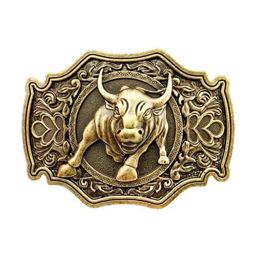 QUKE Bronze Long Horn Bull Rodeo Western Cowboy Belt Buckle For Men | Fits 38mm Belts thumbnail 1