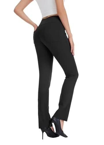 Safort Women's Yoga Pants Straight Leg Yoga Dress Pants 28"/30"/32"/34" Long Tall Inseam Stretch Slacks with Pocket for Workout 34'', Black, M thumbnail 3