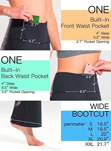 Safort High Waisted Bootcut Yoga Pants 28"-34" Inseam | Flared Leg, 2 Pockets, Black, XL thumbnail 3