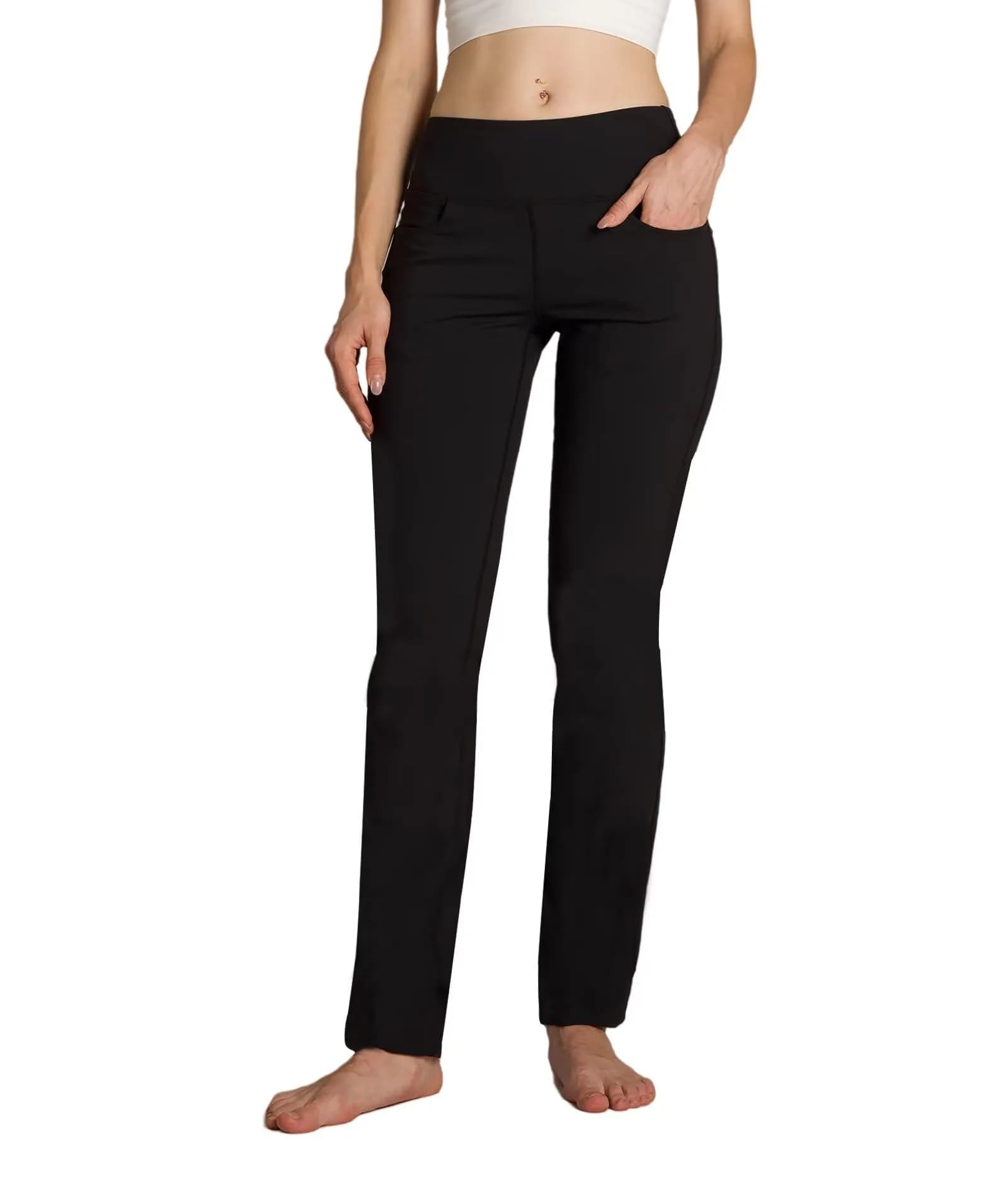 Safort Women's Yoga Pants Straight Leg 28"/30"/32"/34" | Moisture-Wicking, Mid Rise, Black — Black,4 Pockets