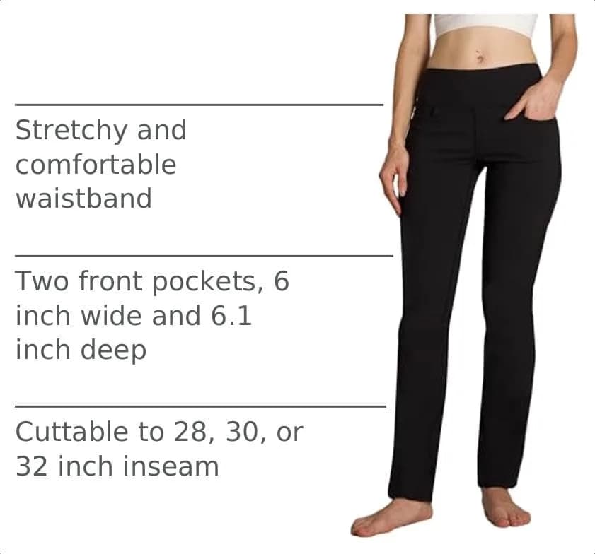 Safort Women's Yoga Pants Straight Leg 28"/30"/32"/34" | Moisture-Wicking, Mid Rise, Black thumbnail 4