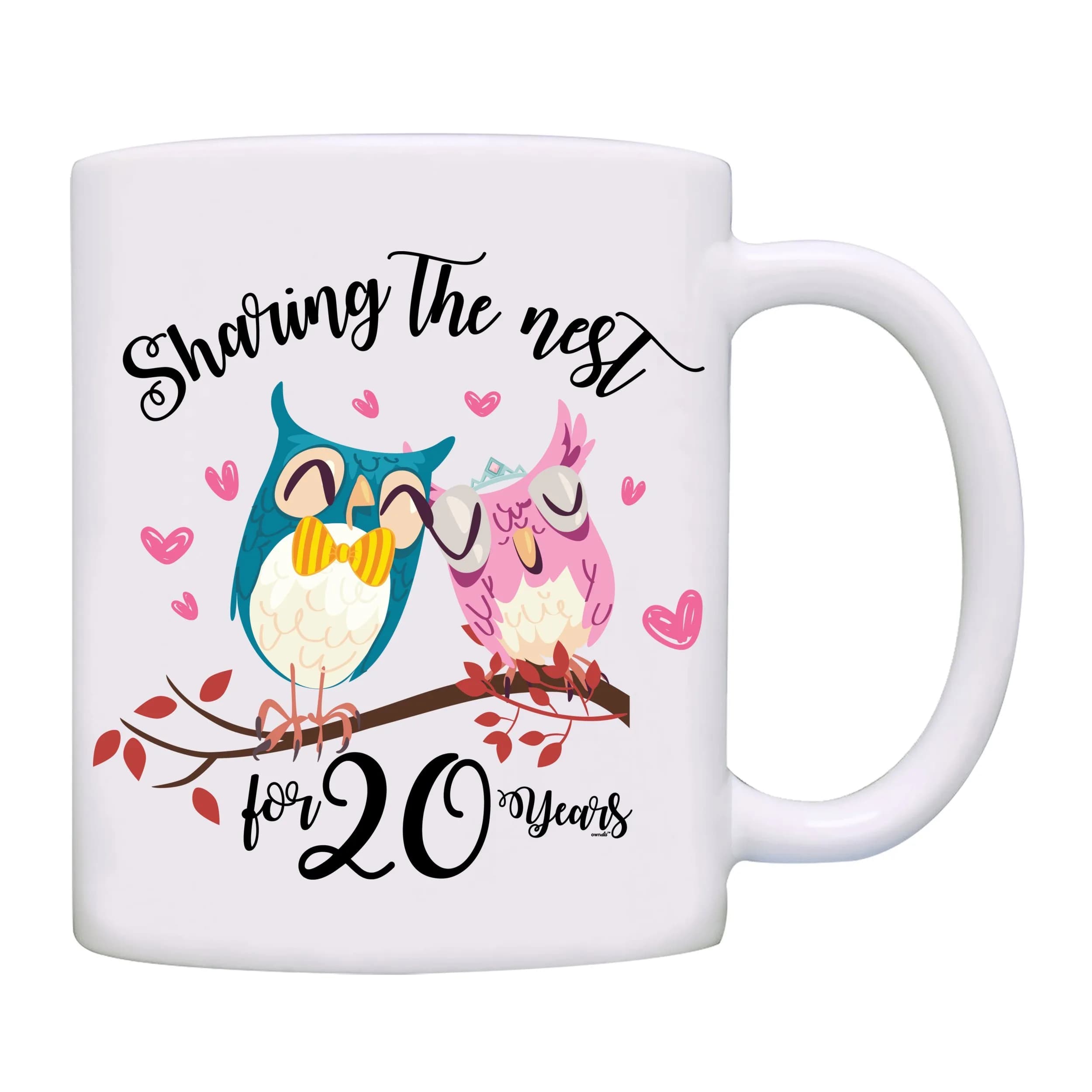 owndis Drinking Cup Sharing The Nest for 20 Years | Anniversary Mug, 11oz, Ceramic, White — White